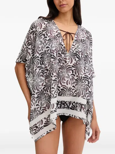 Twinset Paisley-print Tie-neck Mini Kaftan In White