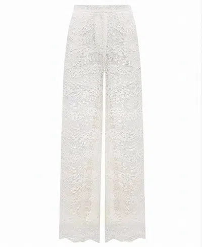 Twinset Palazzo Perforated Fabric High Trousers In White