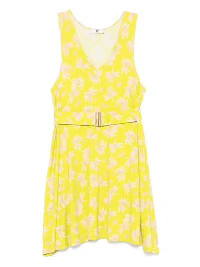 Twinset Palm-print Mini Dress In Green