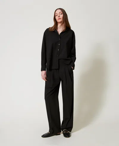 Twinset Pantalon Ample Avec Double Pli In Black
