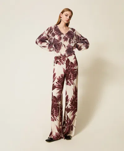 Twinset Pantalon Ample Avec Imprimé Floral In Brown