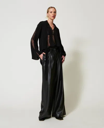 Twinset Pantalon Ample Effet Cuir In Black