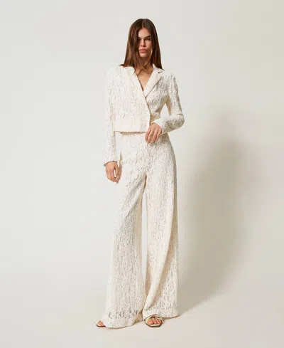 Twinset Pantalon Ample En Dentelle Florale In Neutral