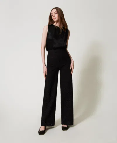 Twinset Pantalon Ample En Dentelle Macramé In Black