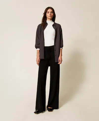 Twinset Wide Knit Trousers In Black