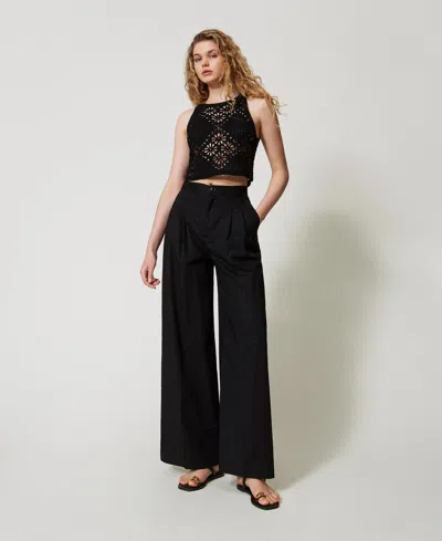 Twinset Pantalon Ample En Popeline In Black