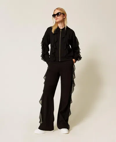 Twinset Pantalon Avec Volants En Crêpe Georgette In Black