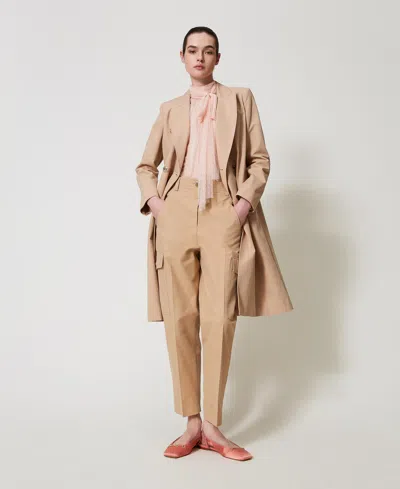 Twinset Pantalon Cargo En Gabardine De Coton Mélangé In Brown