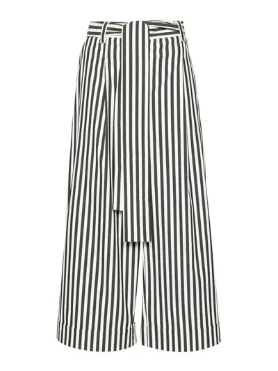 Twinset Striped Wide-leg Trousers In White