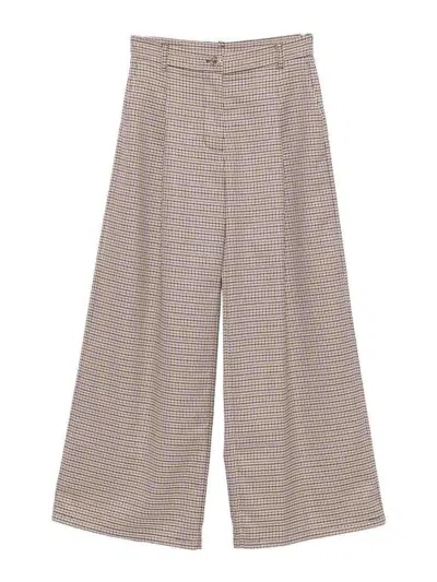 Twinset Kids' Houndstooth Trousers In Brown