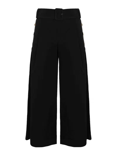 Twinset Cropped Poplin Trousers In Black