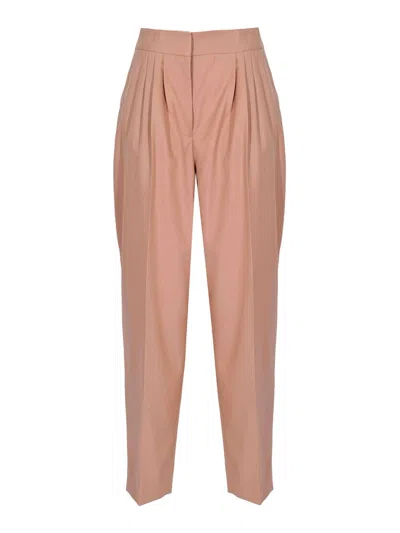 Twinset Cropped Trousers In Cool Wool In Pink