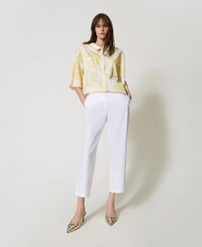 Twinset Pantalon Chino En Popeline In White