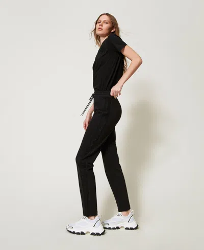 Twinset Pantalon Cigarette Avec Broderie In Black