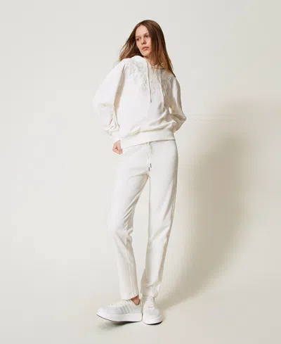Twinset Pantalon Cigarette Avec Broderie In White