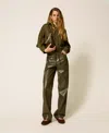 Twinset Pantalon Cigarette Effet Cuir In Multi