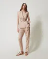 Twinset Pantalon Cigarette En Lin Mélangé In Neutral