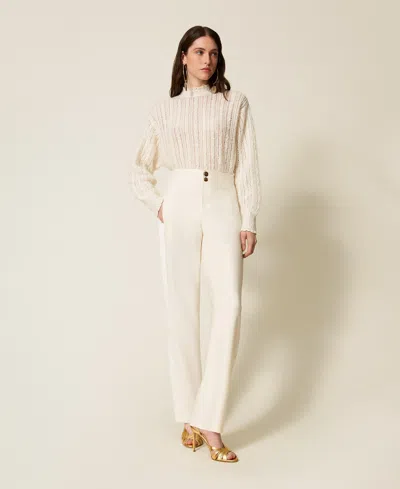 Twinset Pantalon Couture Avec Bandes En Satin In Neutral