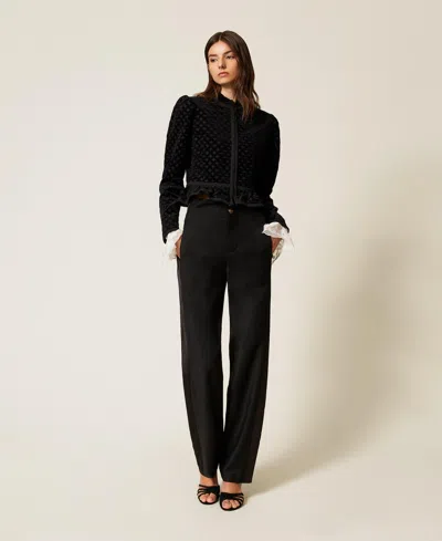 Twinset Pantalon Couture Avec Bandes En Satin In Black