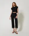 Twinset Pantalon Cropped En Popeline Avec Dentelle In Black