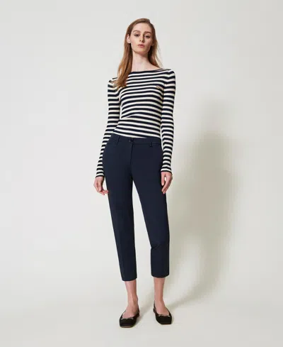 Twinset Pantalon Cropped En Sergé In Black