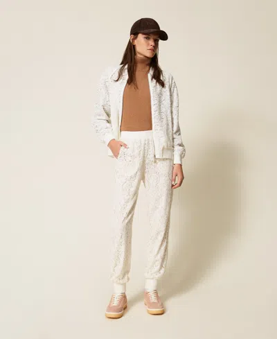 Twinset Pantalon De Jogging En Dentelle In Neutral