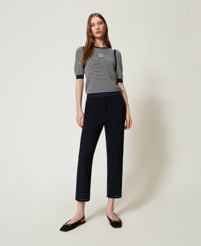 Twinset Pantalon Droit Avec Broderies In Black