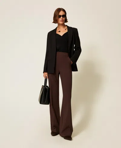 Twinset Pantalon Droit En Crêpe In Black