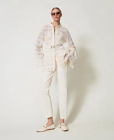 Twinset Pantalon Droit En Gabardine De Coton Mélangé In Neutral