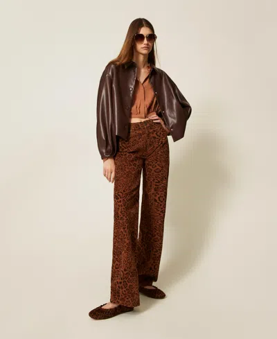 Twinset Pantalon En Bull Avec Imprimé Animalier In Brown