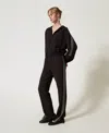 Twinset Pantalon En Crêpe Avec Broderie In Black