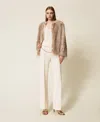 Twinset Textured Casual Jacket With Feather-like Appearance In Neutral