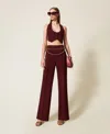 Twinset Pantalon En Crêpe Cady Avec Ceinture In Brown