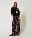 Twinset Pantalon En Crêpe De Chine Floral In Black