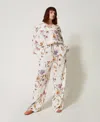 Twinset Pantalon En Crêpe De Chine Floral Avec Élastique In Multi