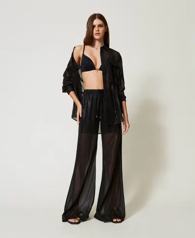 Twinset Pantalon En Crêpe Georgette Lamé In Black