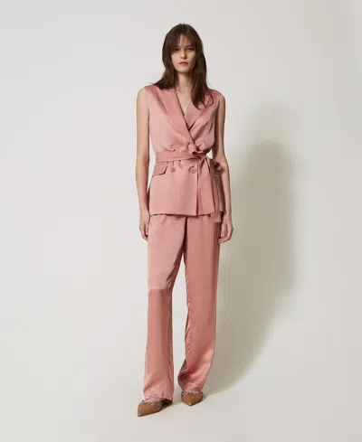 Twinset Pantalon En Envers Satin In Multi