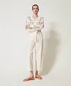 Twinset Cotton Blend Gabardine Trousers With Belt In Neutral