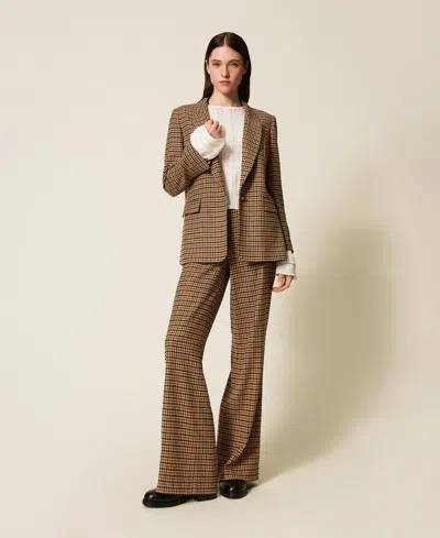 Twinset Pantalon En Laine Mélangée À Carreaux In Multi
