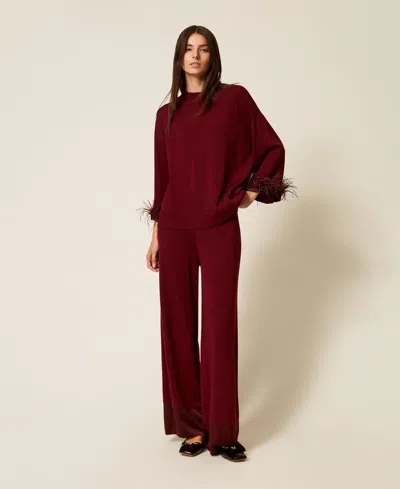 Twinset Wool Blend Trousers With Satin In Red