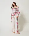 Twinset Pantalon En Lin Mélangé Avec Imprimé Floral