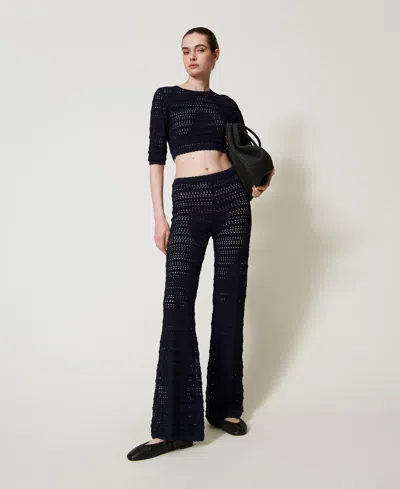 Twinset Pantalon En Maille Ajourée In Black