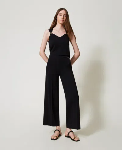 Twinset Pantalon En Maille Avec Rayure En Lurex In Black
