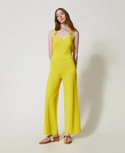Twinset Pantalon En Maille Avec Rayure En Lurex In Yellow