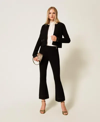 Twinset Pantalon En Maille Avec Strass In Black