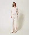 Twinset Cotton Blend Knit Trousers In White