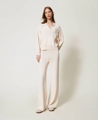 Twinset Pantalon En Maille De Coton Mélangé In White