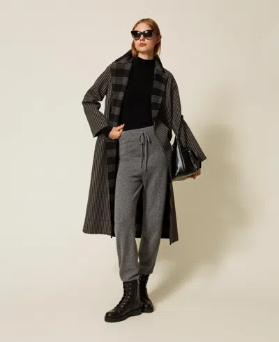 Twinset Wool Blend Knit Trousers In Gray