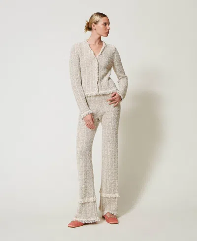 Twinset Pantalon En Maille Jacquard Avec Lurex In Neutral