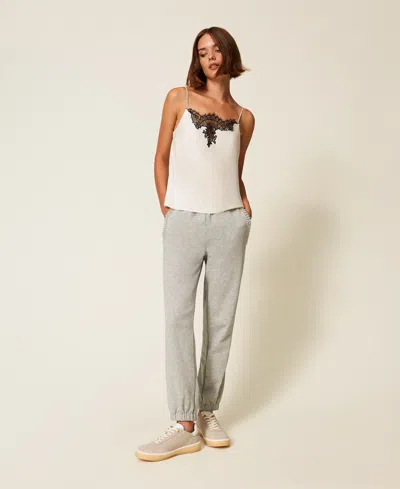 Twinset Pantalon En Molleton Avec Strass Et Perles In Gray